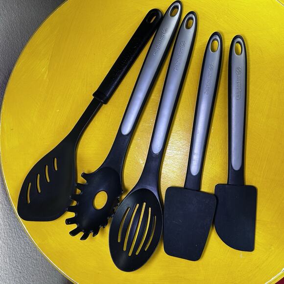 Calphalon Cooking Serving Utensils Spatula Slotted Spoon Stir Fry Black grey - Picture 1 of 10
